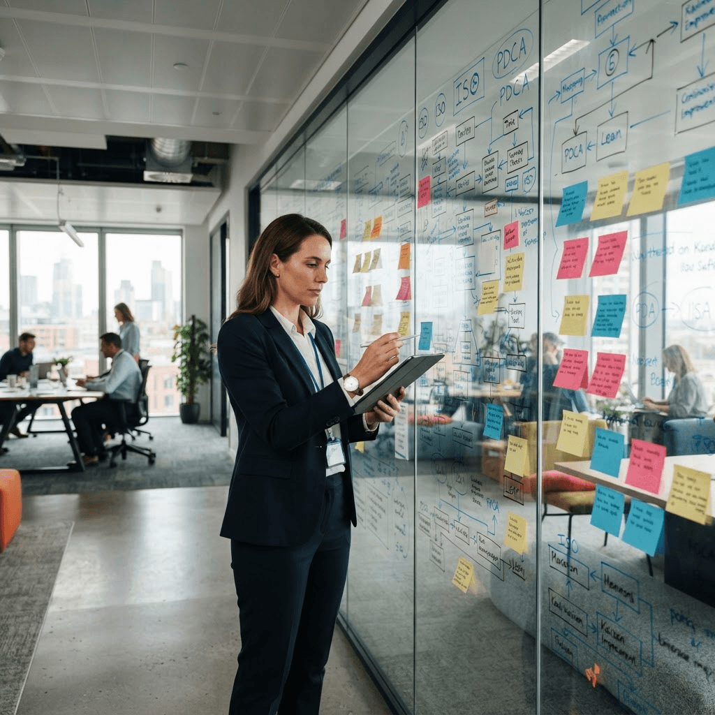 Auditor reviewing a management system process flow